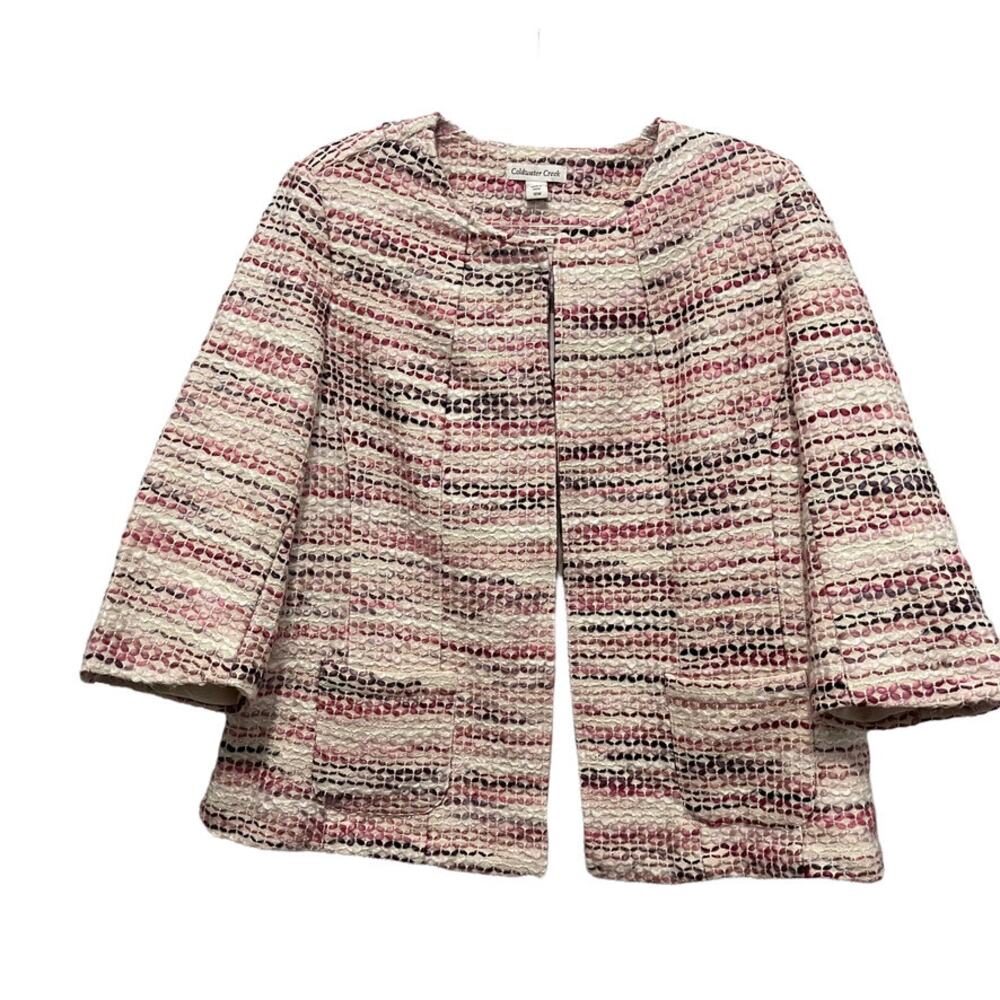 Coldwater Creek Tweed Blazer Jacket Pink White Purple Size 18 W NWT Old Money